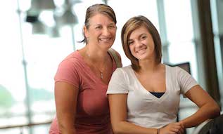 female student and mother in the University Center