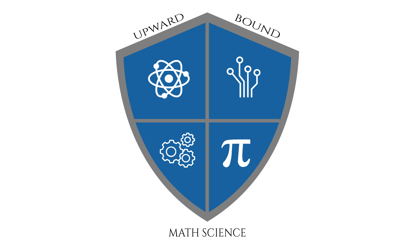 Upward Bound Math Science Shield with symbols