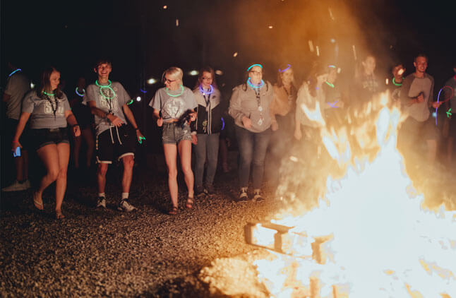 Students by bonfire