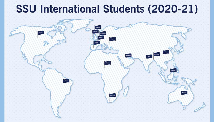 Graphic depicting home countries of SSU international students