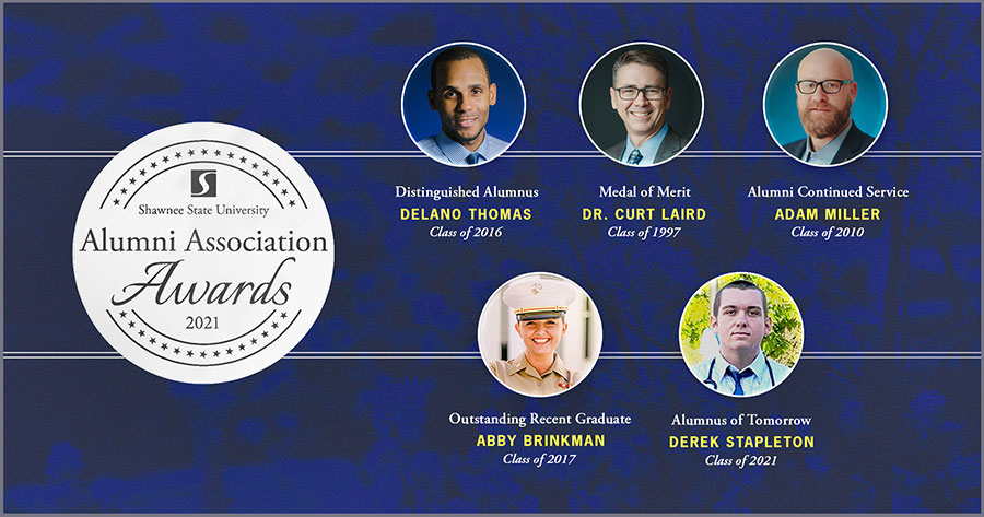 graphic with the text "Alumni Awards 2021 Winners"