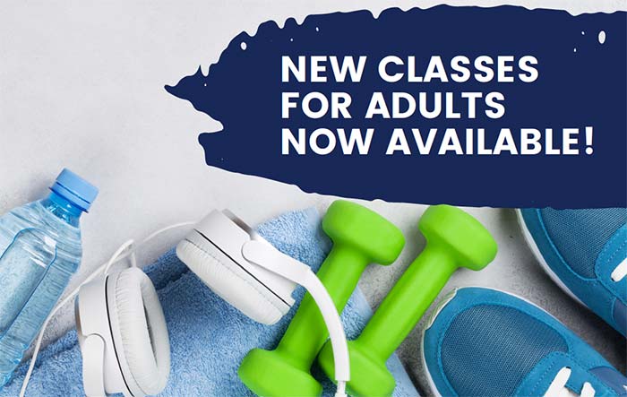 graphic with the text "New classes for adults now available"