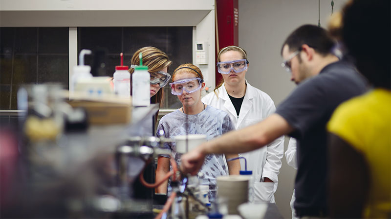 students observing in chemistry lab