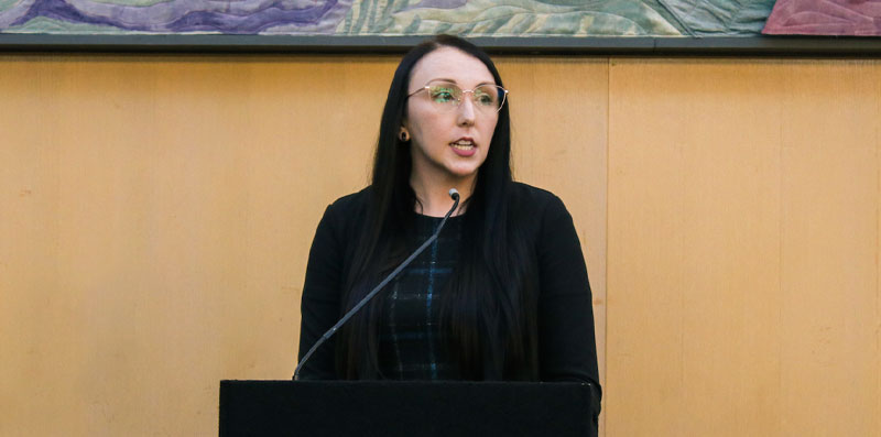 SSU’s Title IX Coordinator Desiree Isaac speaks at the Silent Witness Ceremony held on campus.