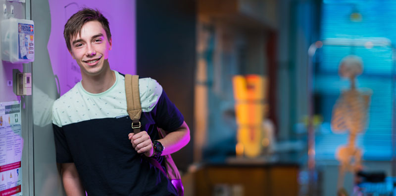 student in classroom lab