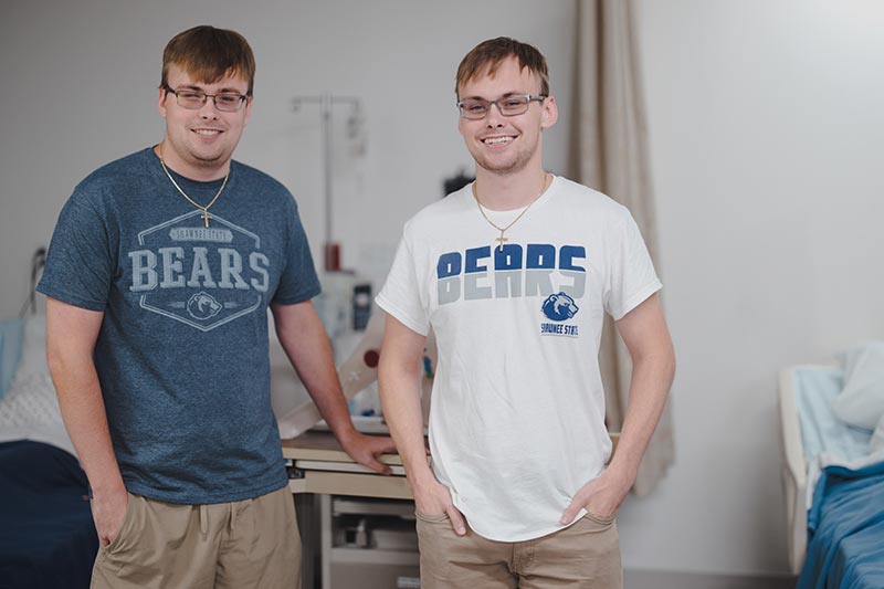 Kaleb and Kyle Mehaffey in Nursing lab