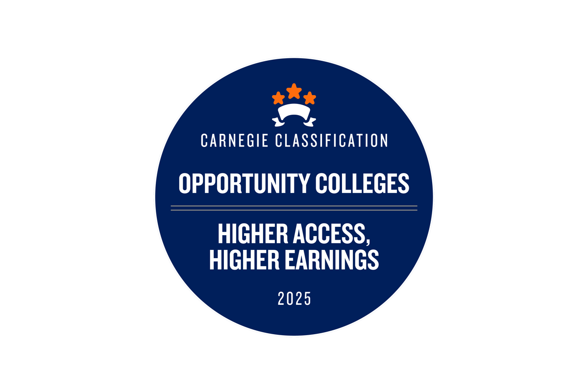 Carnegie Classification Opportunity Colleges 2025 badge with the text “Higher Access, Higher Earnings.”