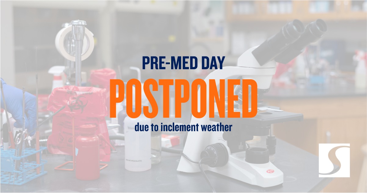 graphic with text: Pre-Med Day has been Postponed