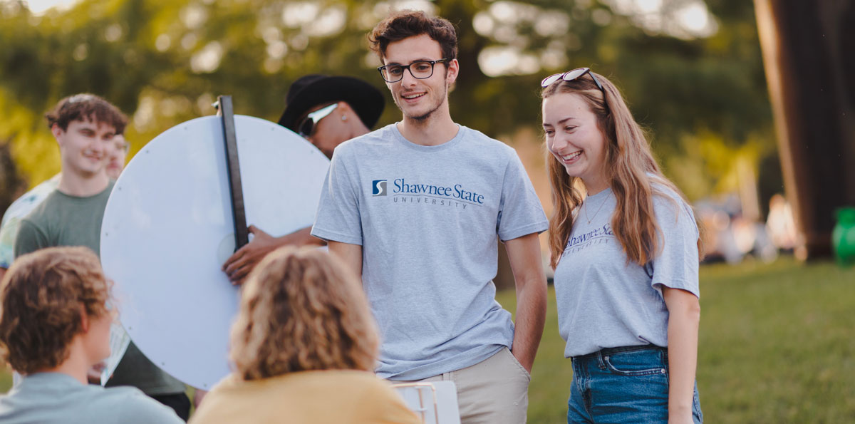 students attending an event on campus