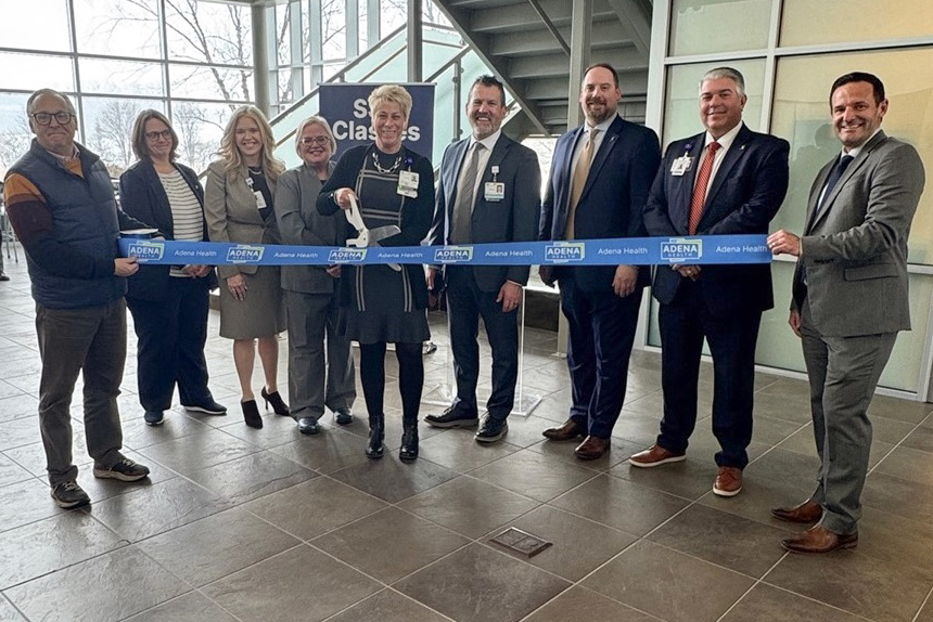 representatives from Adena Heath, Shawnee State University, and Pickaway-Ross Career & Technology Center cutting ceremonial ribbon