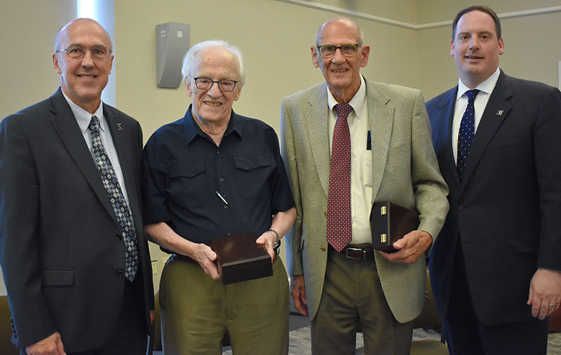 SSU President Jeff Bauer, Mr. Jim Kricker, Dr. Jim Kadel, and SSU Vice President for Advancement & Enrollment Management Eric Braun