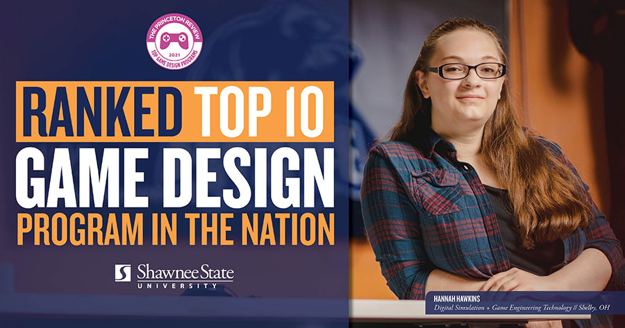 graphic with the text "Top Ten Game Design Program in the Nation"