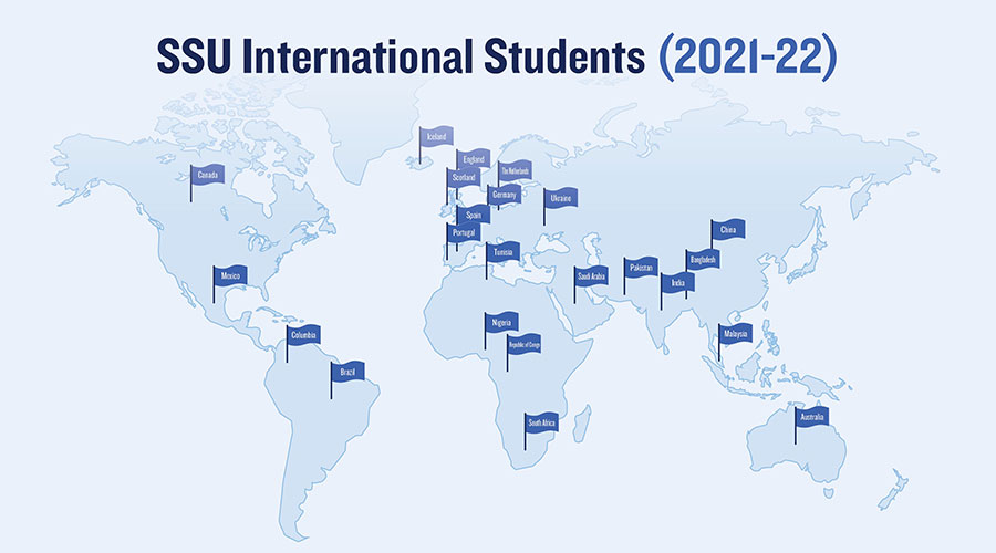 World Map with flags marking countries