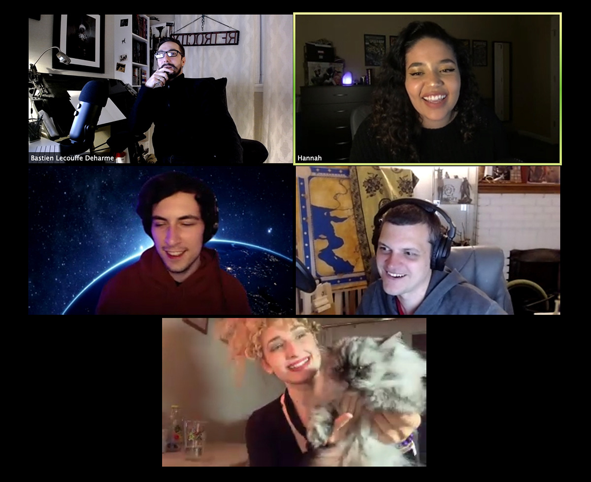 Shawnee State associate professor Bastien Lecouffe (upper left) talks with students and others in an online classroom