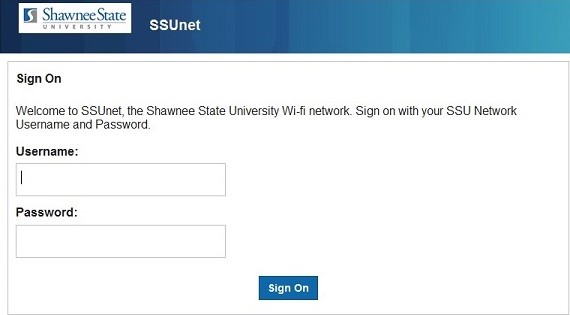 SSUnet Sign On page