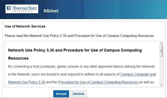 Accept or Decline - Use of Campus Computing Resources policy