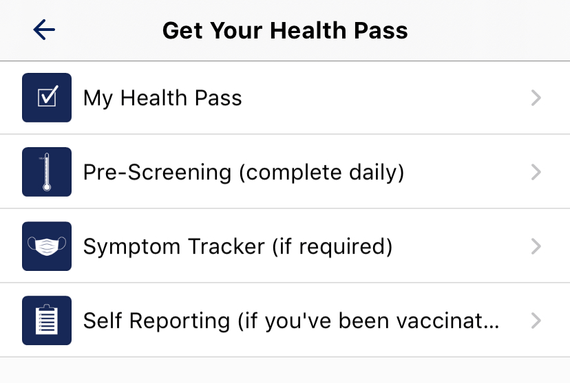 Get Your Health Pass Options screen