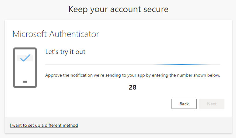 Microsoft Authenticator Try Out User Interface Screenshot