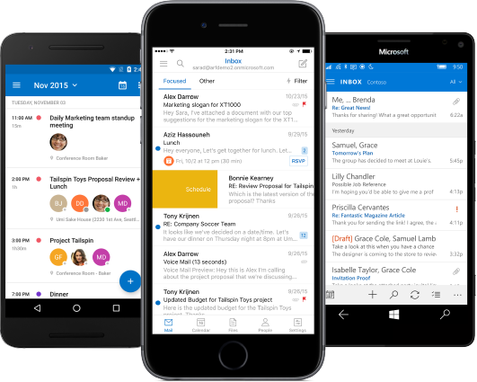 Phones displaying Outlook app