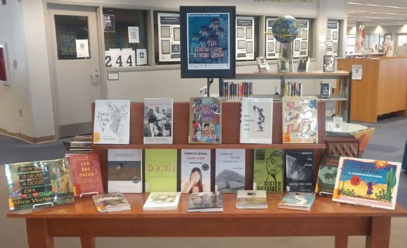 poetry month book display in library