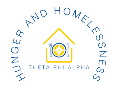 graphic reading "hunger and homelessness. Theta Phi Alpha"