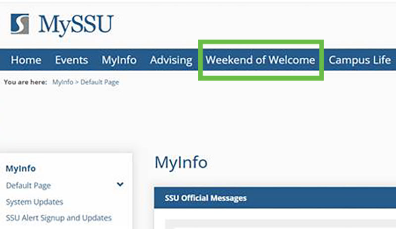 Screenshot of MySSU interface