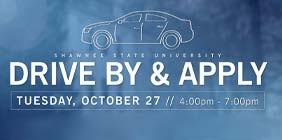 Graphic with the text "Drive By and Apply"