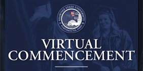 Graphic with the text "Virtual Commencement"