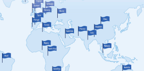 World map with flags marking countries
