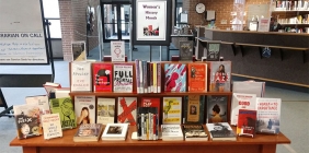 Library display of books on table