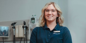 student in School of Nursing lab on SSU campus