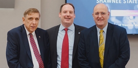 SSU Board Chairman Eddie Edwards, SSU President Eric Braun, and SEA President Barry Lucas