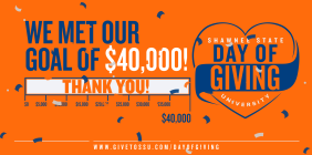 Graphic announcing Shawnee State met its $40,000 Day of Giving goal with a thank-you message.