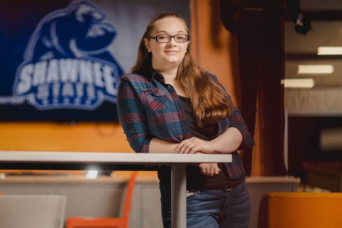 Female student in game programming lab