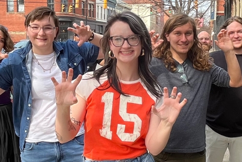 SSU students doing "Paws Up"