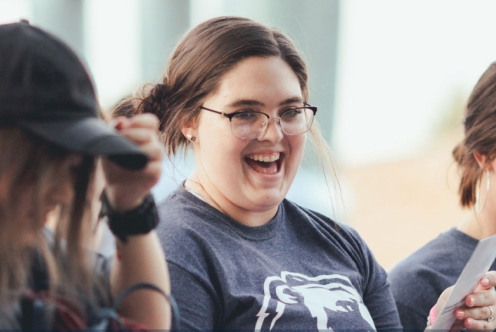 Students laughing on campus