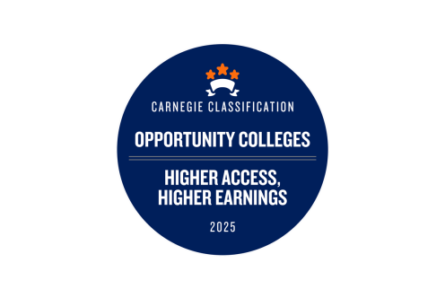 Carnegie Classification Opportunity Colleges 2025 badge with the text “Higher Access, Higher Earnings.”